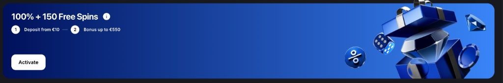 Winum bonus: 100% plus 150 free spins, deposit from €10, bonus up to €550